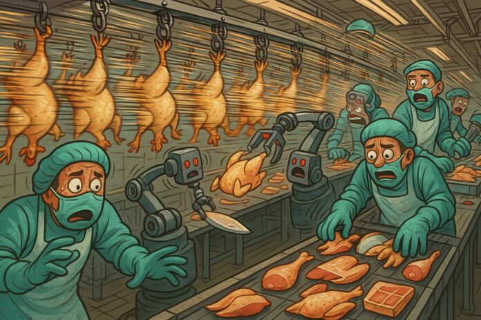 ¿Hasta cuanto puede aumentarse la velocidad de las líneas de sacrificio sin afectar a la seguridad laboral ni a la seguridad alimentaria? © de la imagen: NeXusAvicultura